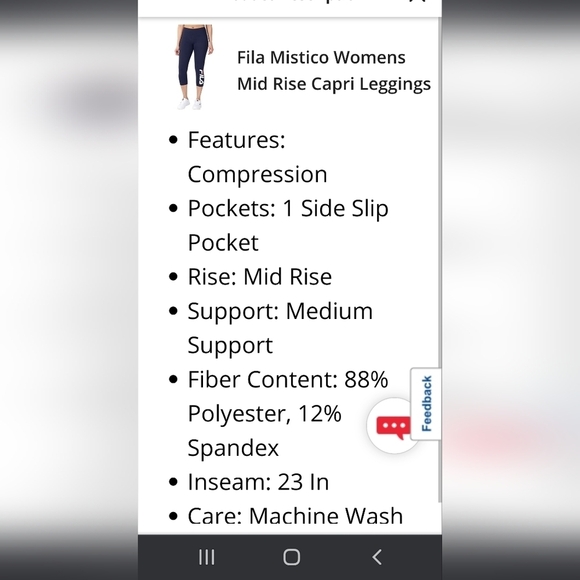 NWT FILA MISTICO HIGH WAISTED LEGGINGS W/23" INSEAM COMPRESSION SZ SMALL - Picture 4 of 7